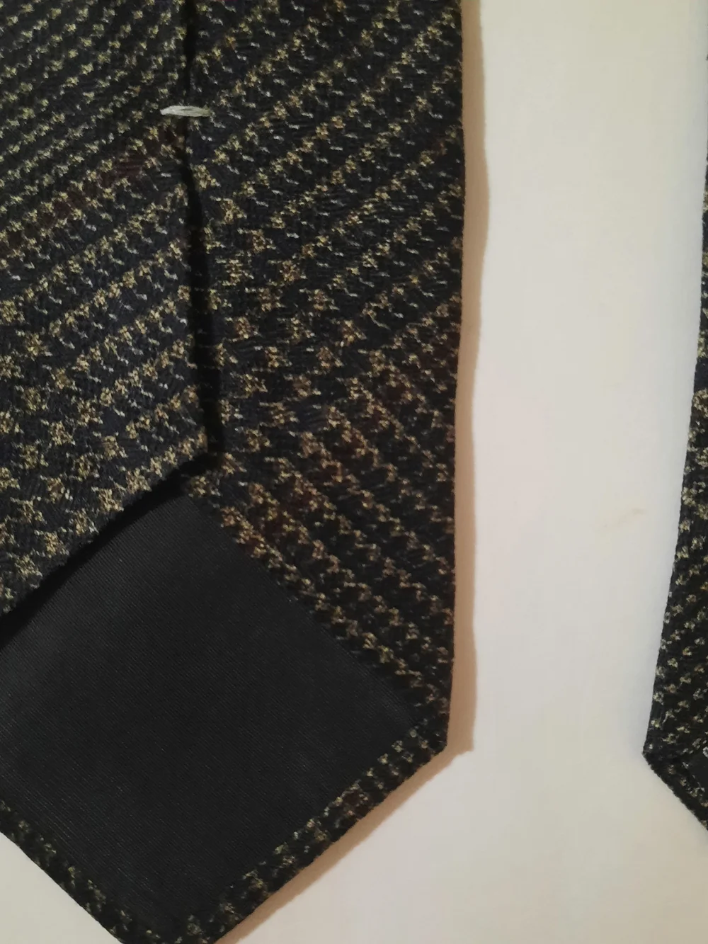 Vintage Eddie Bauer AKA Woven Tweed Necktie Brown Gold Geometric Pattern